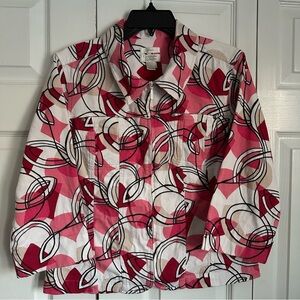 Christopher & Banks Blazer Jacket Zip Up Stretch Preppy Valentines Office Sz L